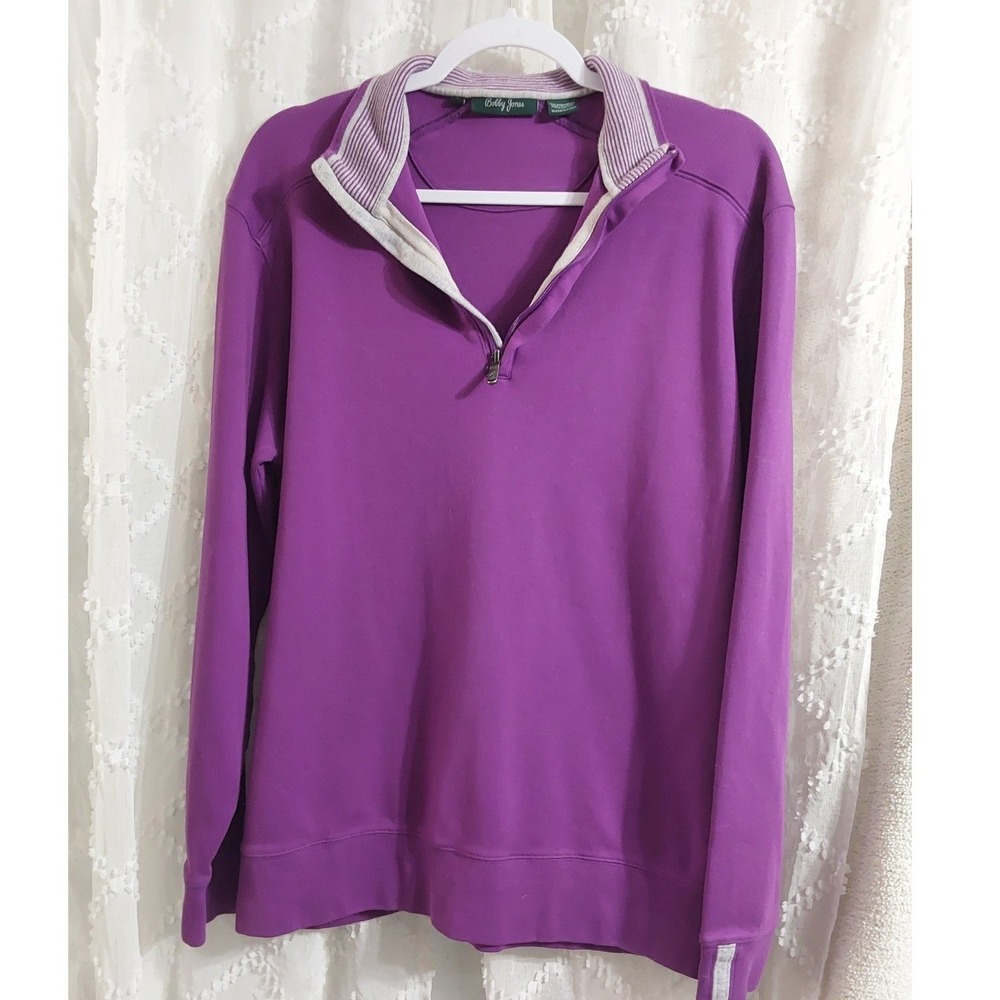 Bobby Jones Mens Purple 1/4 Zip Pullover 100%‎ Pima Cotton Golf Sweater Large